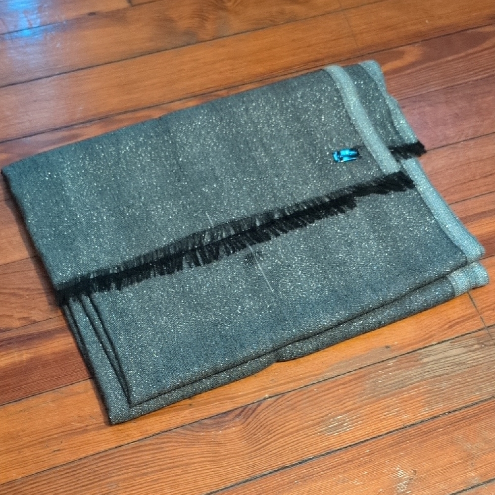 Calvin Klein Black and Gray Metallic Scarf (Fringed)